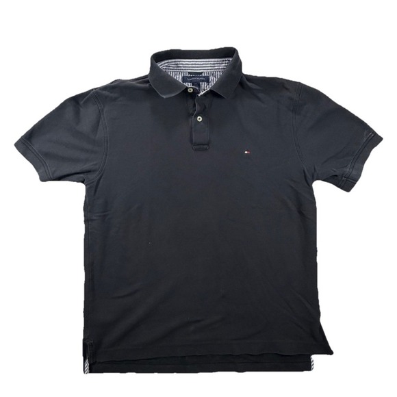 Tommy Hilfiger Other - Tommy Hilfiger Polo Shirt Mens Medium Logo Rugby Solid Black Collared Custom Fit